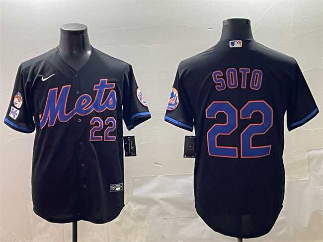 Mens New York Mets #22 Juan Soto Black 2025 Spring Training Cool Base Stitched Jersey